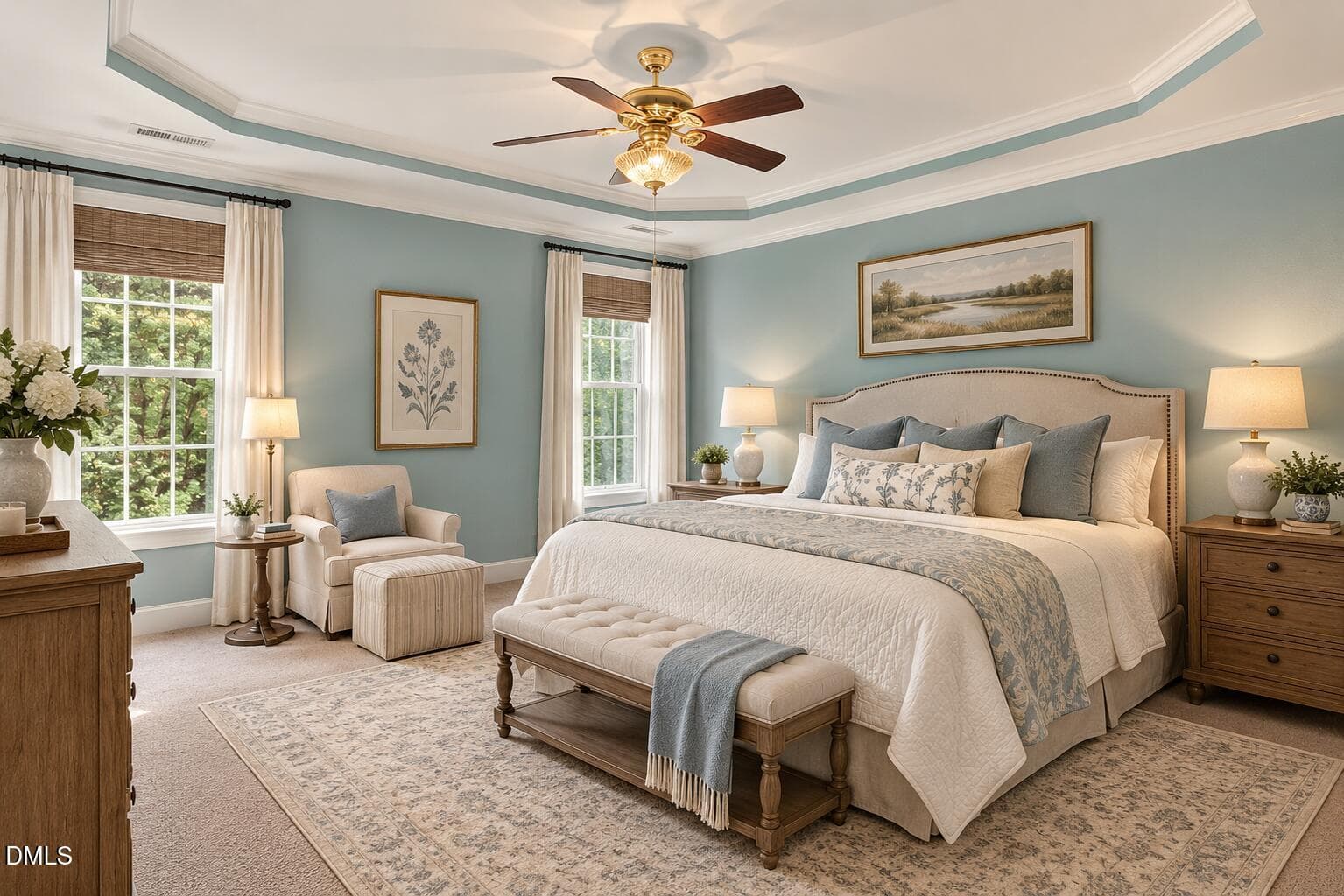 primary bedroom virtually staged - 2909 Whitehart Lane, Raleigh, NC 27606