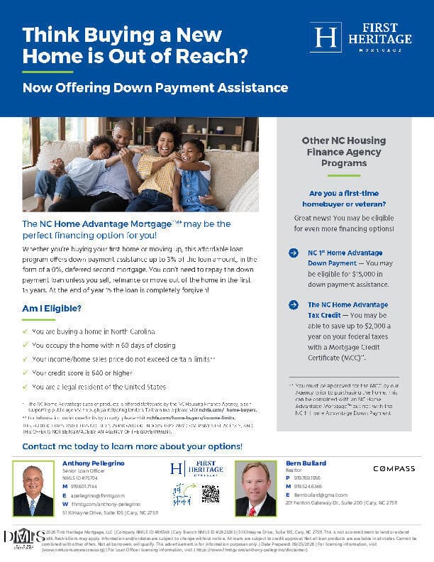 Downpayment assistance flyer - 5823 Shady Grove Circle, Raleigh, NC 27609