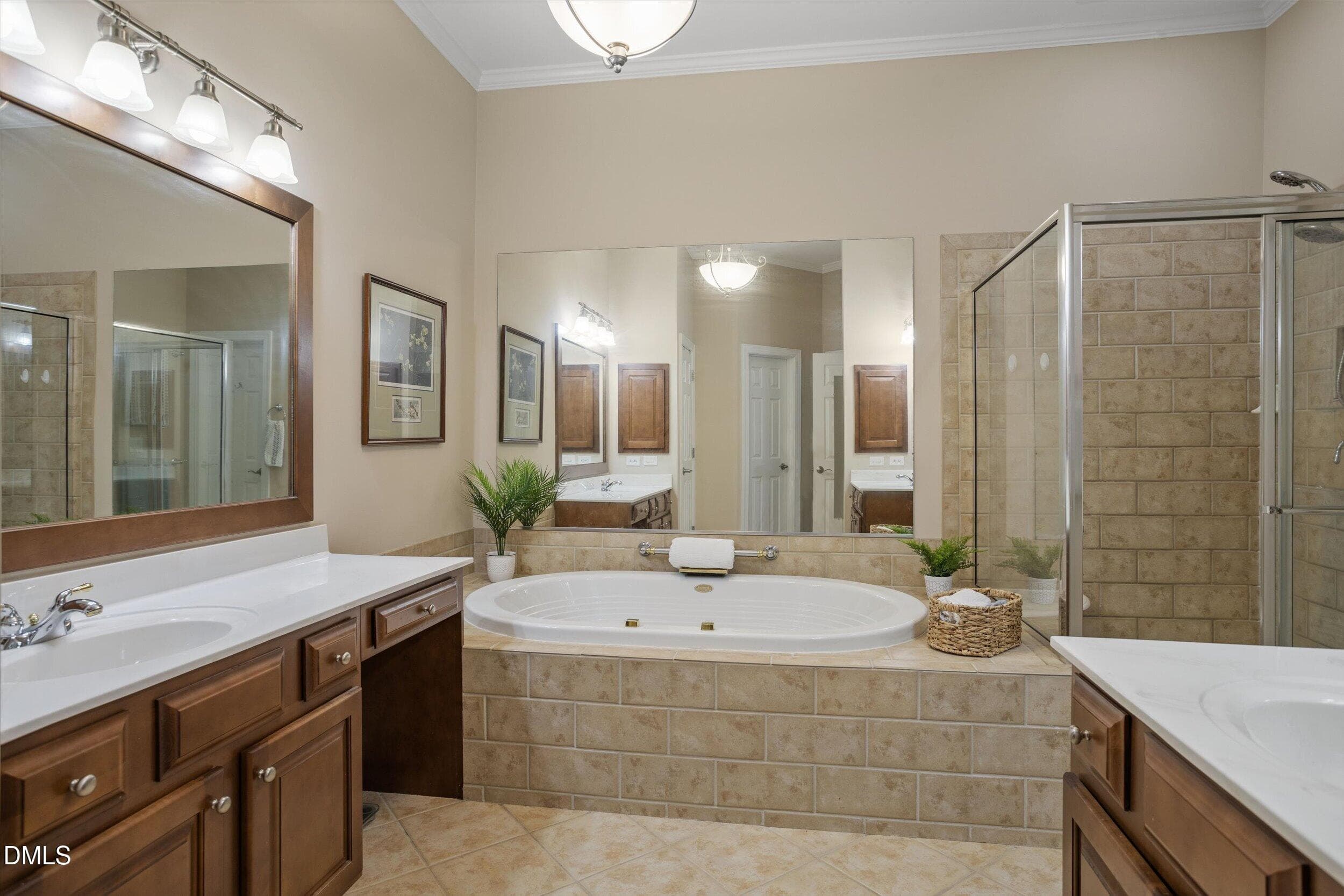 primary bath and separate shower - 328 Bridgegate Drive, Cary, NC 27519