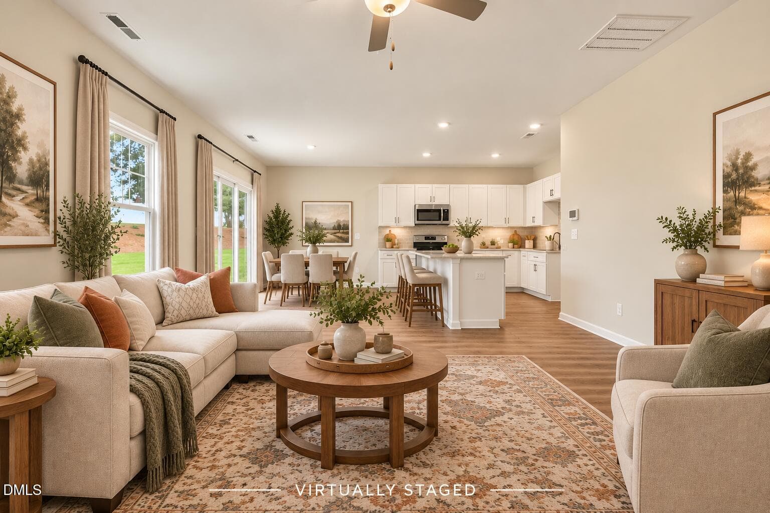 Virtually Staged LR, kitchen and dining - 109 Crossvine Street (10), Selma, NC 27576