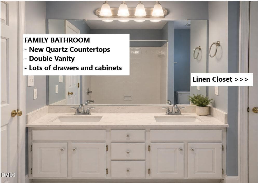 family bathroom quartz w Txt - 105 Sequoia Court, Cary, NC 27513