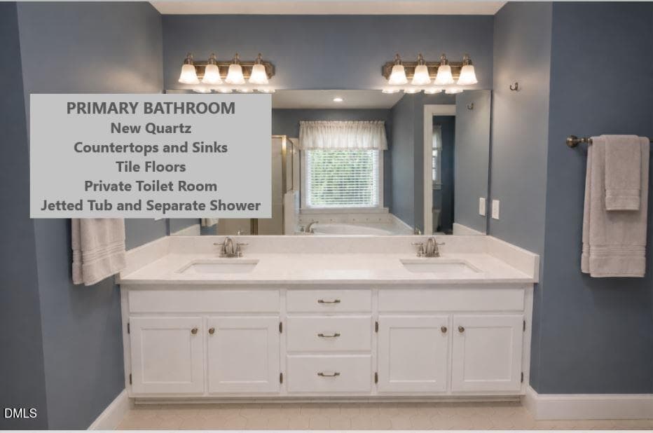 Primary Bathroom w Txt - 105 Sequoia Court, Cary, NC 27513
