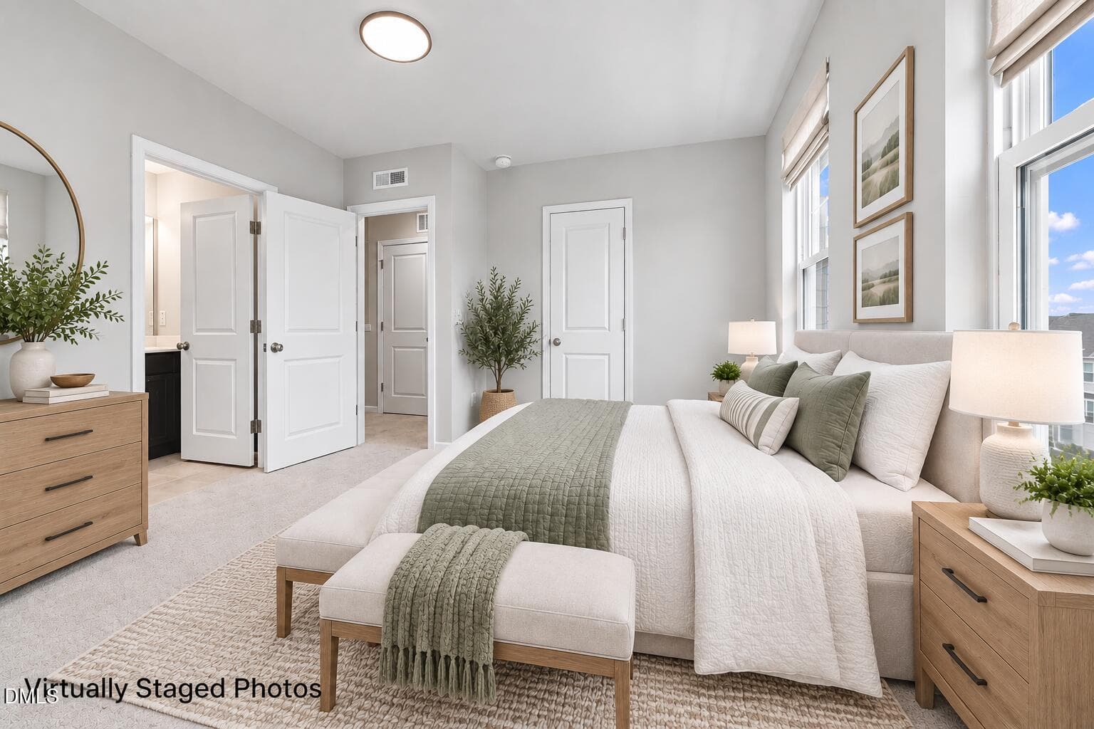 Calm Sage Bedroom Staging - 5205 Invention Way, Raleigh, NC 27616