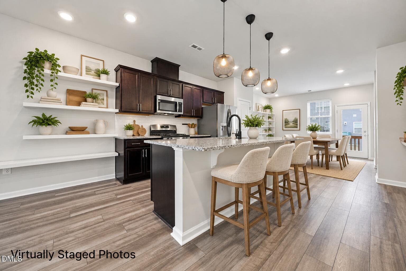 Virtually Staged Kitchen and Dining Area - 5205 Invention Way, Raleigh, NC 27616