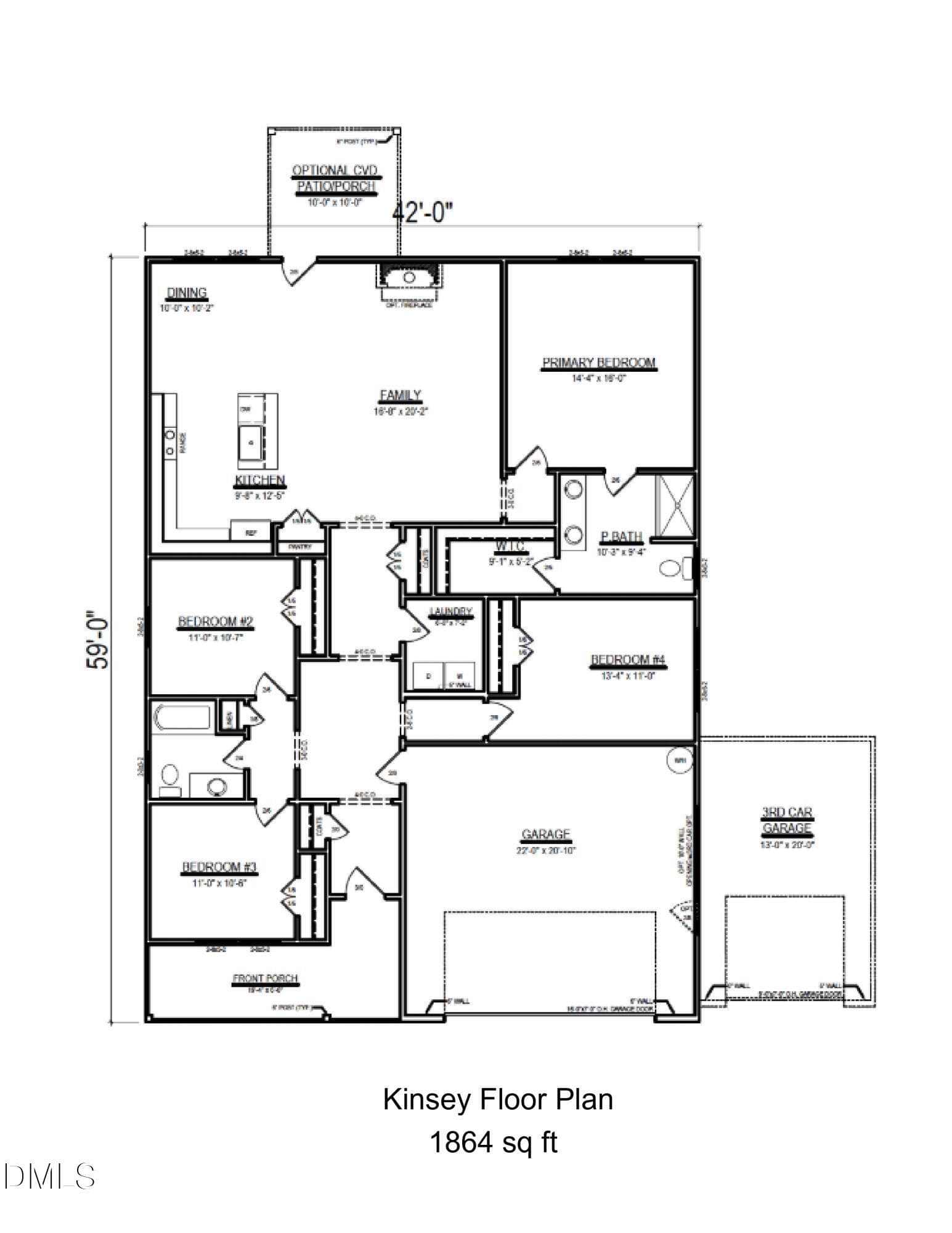 Kinsey Floor Plan 1864 sq ft - 365 Thorntons Creek Drive, Erwin, NC 28339, Erwin