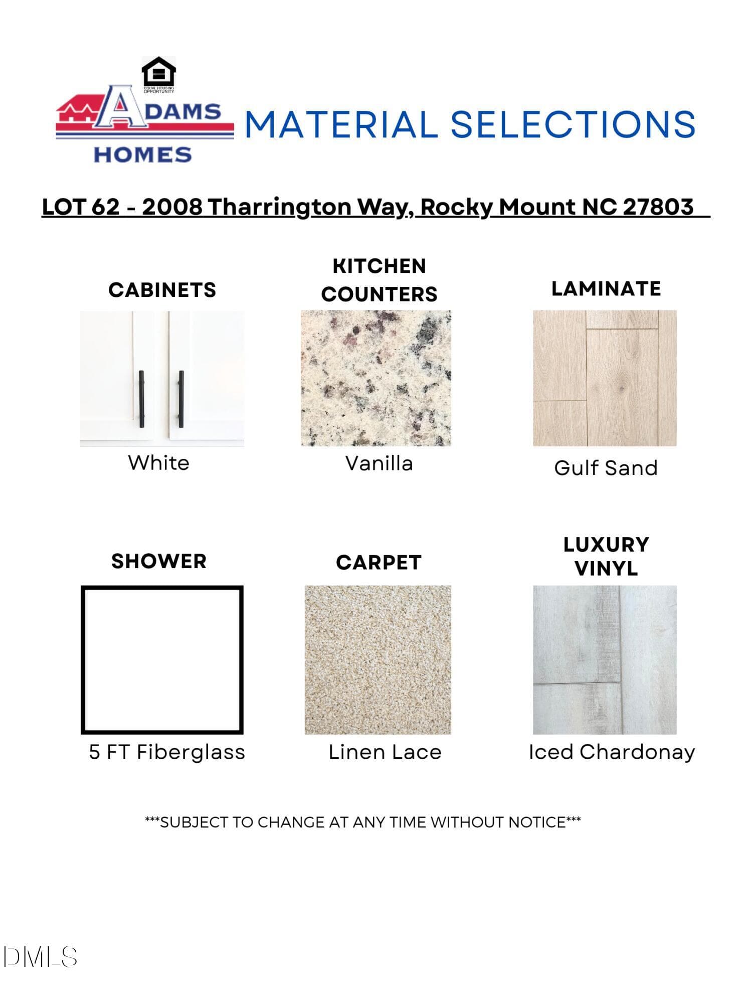 Material Selections - Template - 2008 Tharrington Way, Rocky Mount, NC 27803