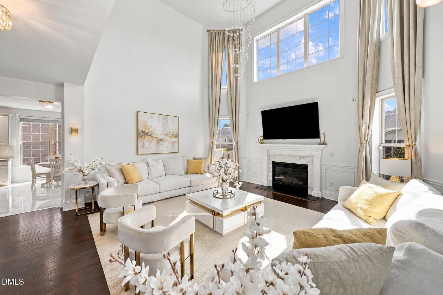 Gold-framed abstract art above the sofa- - 507 Swift Creek Crossing, Durham, NC 27713