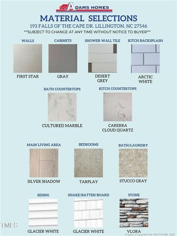 Color Selection Chart - 193 Falls of the Cape Drive, Lillington, NC 27546