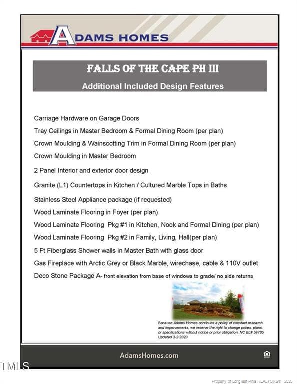 Falls of the Cape Standard Features - 193 Falls of the Cape Drive, Lillington, NC 27546