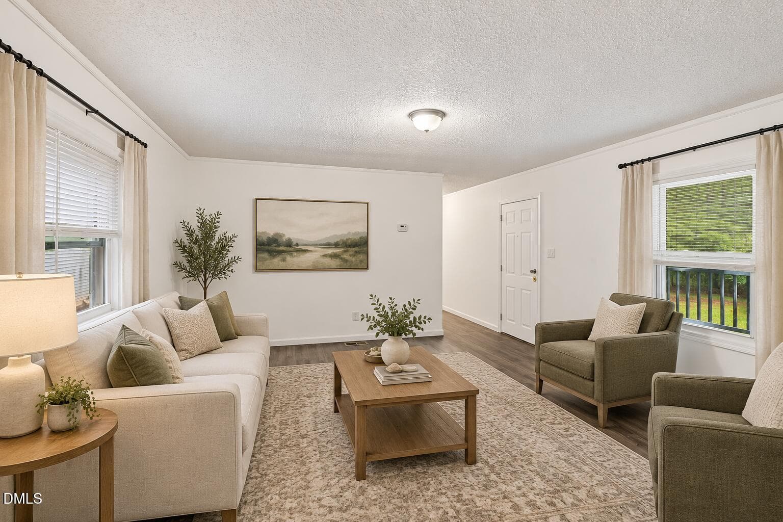 Cozy Neutral Living Room with Green Acce - 6547 Little Creek Road, Zebulon, NC 27597, Zebulon