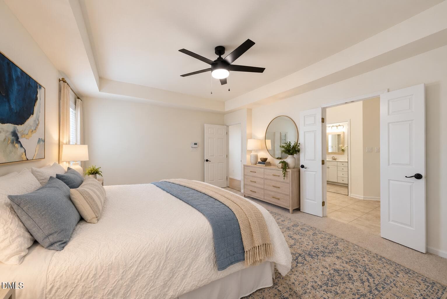Airy Blue and Beige Master Bedroom - 100 Bridlebit Court, Cary, NC 27513