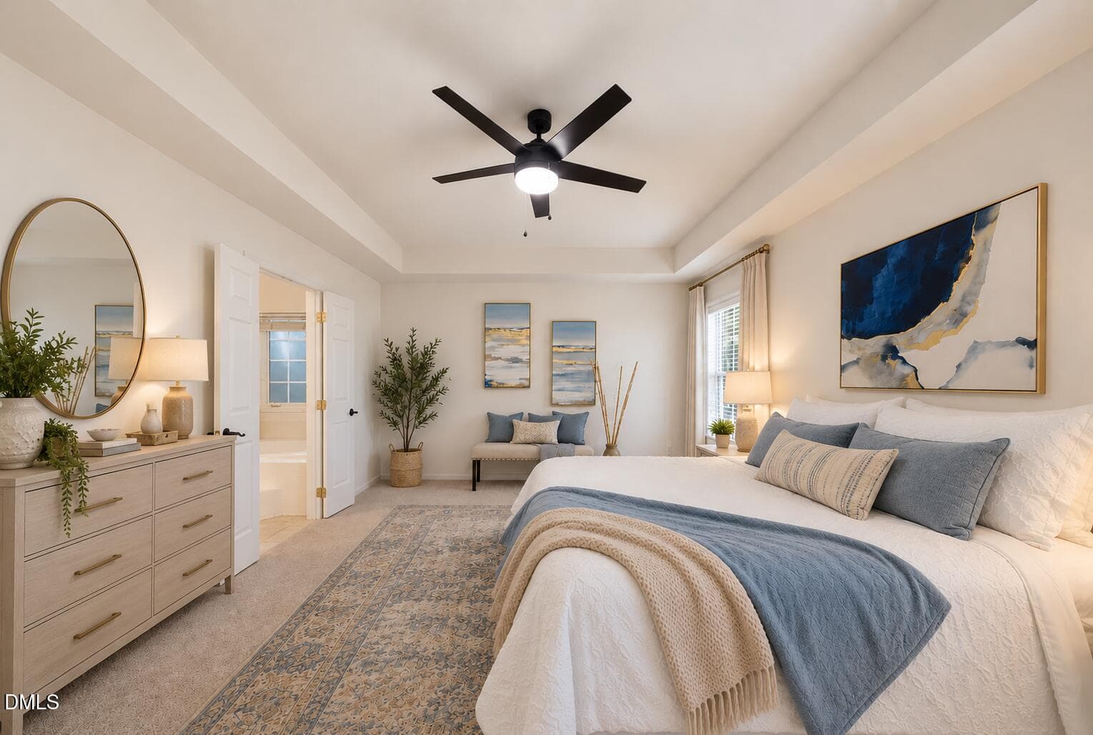 Coastal Bedroom with Brass-Accented Dres - 100 Bridlebit Court, Cary, NC 27513