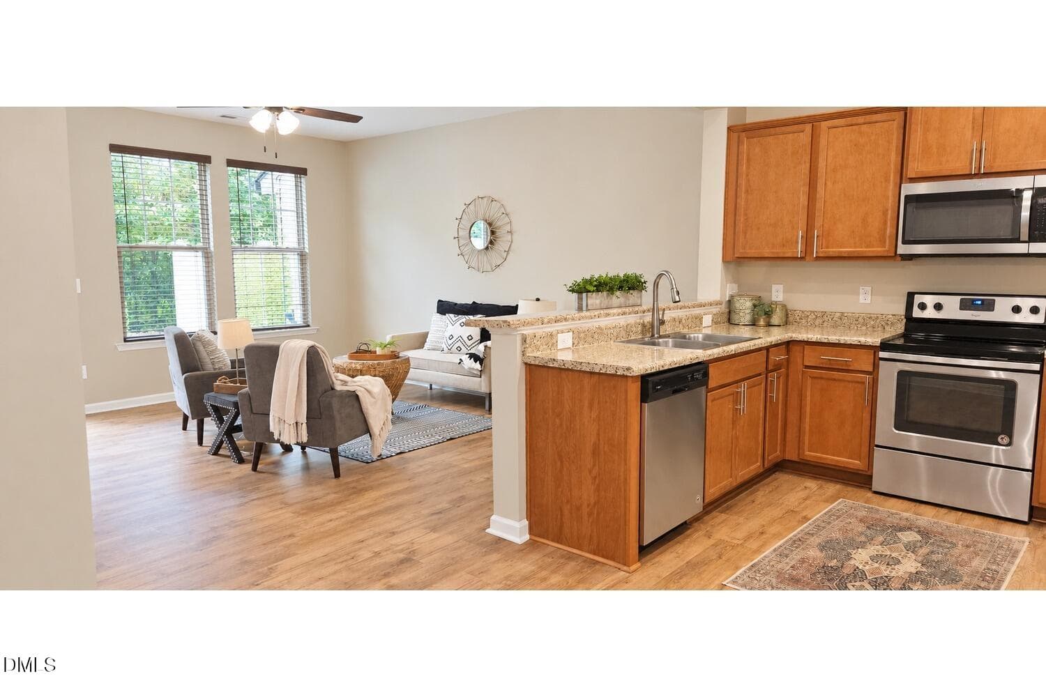 Kitchen-Living-MLS - 729 Maypearl Lane, Raleigh, NC 27610
