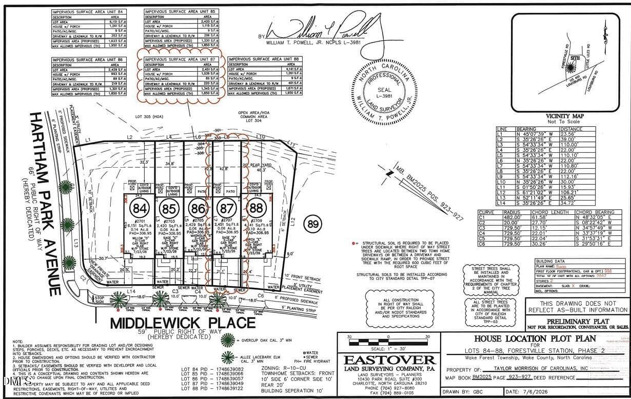 Plot Plan - 2707 Middlewick Place, Wake Forest, NC 27587, Wake Forest