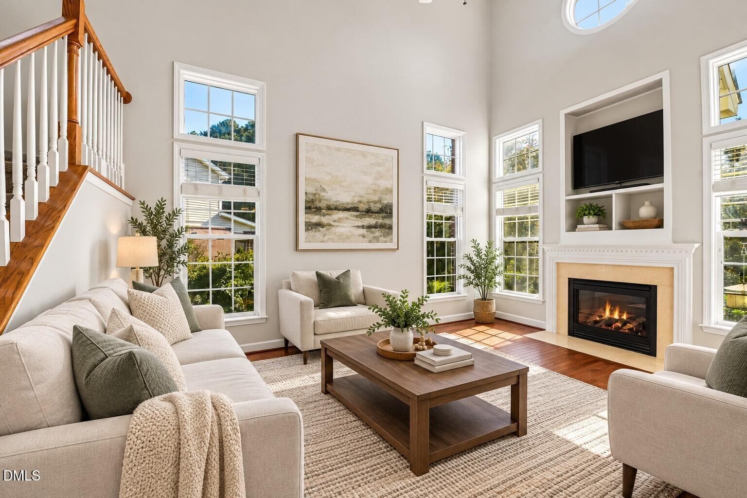 Sunlit Neutral Modern Living Room - 858 Saratoga Drive, Durham, NC 27704
