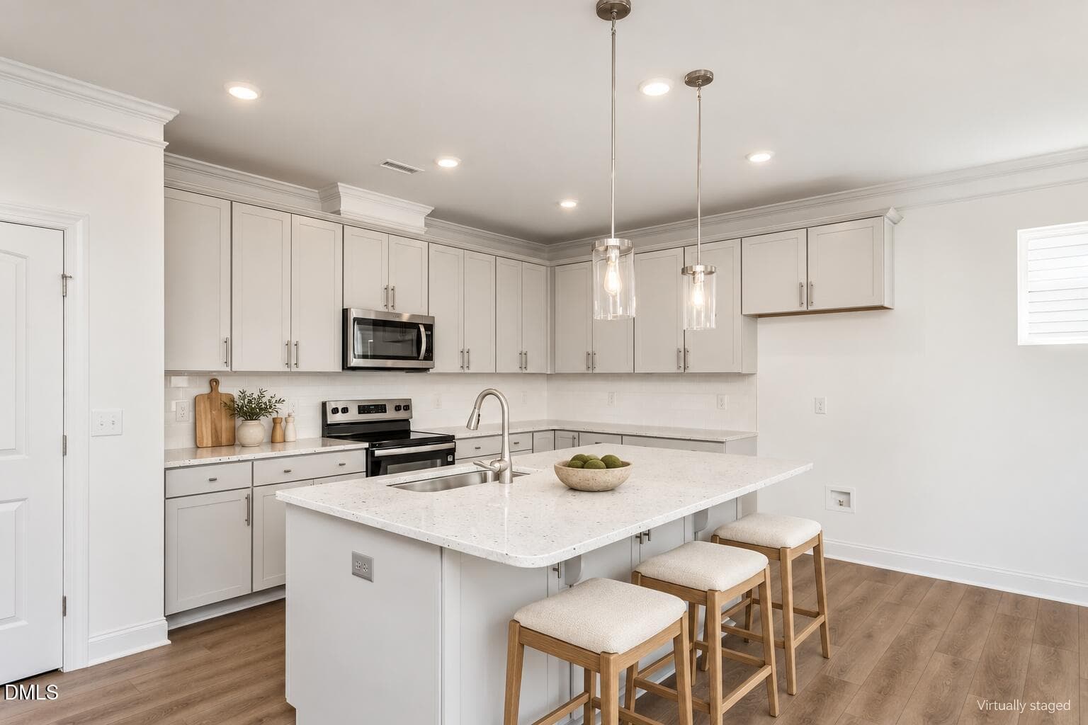 Light-filled kitchen with oak stools-1 - 491 Highview Drive 20, Benson, NC 27504, Benson