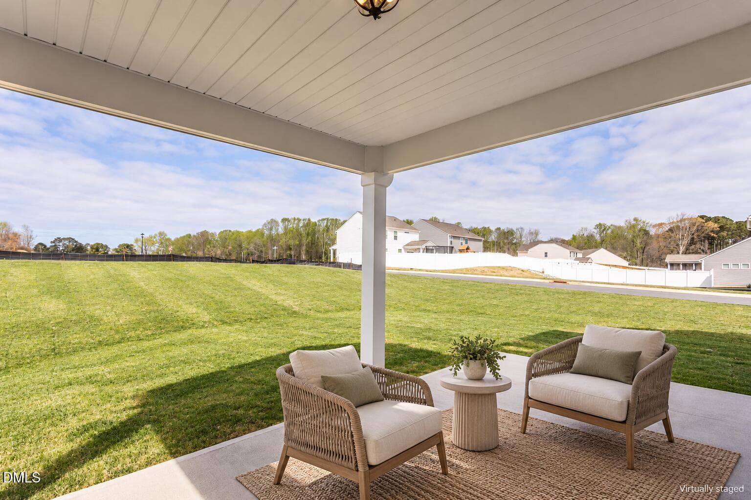 Lot 20 patio with woven lounge chairs-11 - 491 Highview Drive 20, Benson, NC 27504