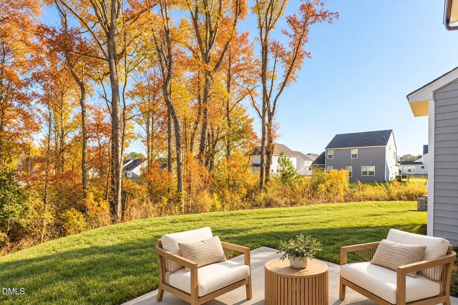 Autumn patio overlooking golden woods - 576 Highview Drive, Benson, NC 27504
