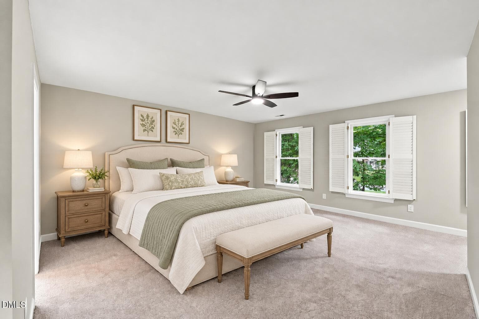 Cream and Sage Bedroom Staging - 6324 Hampton Ridge Road, Raleigh, NC 27603