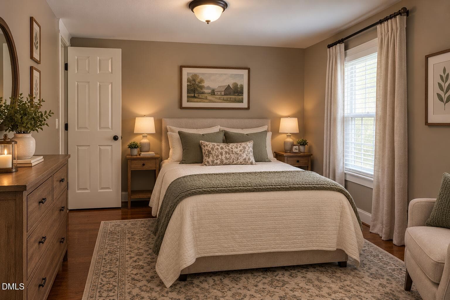 Cozy Sage and Cream Farmhouse Bedroom - 1691 Holly Grove Road, Benson, NC 27504