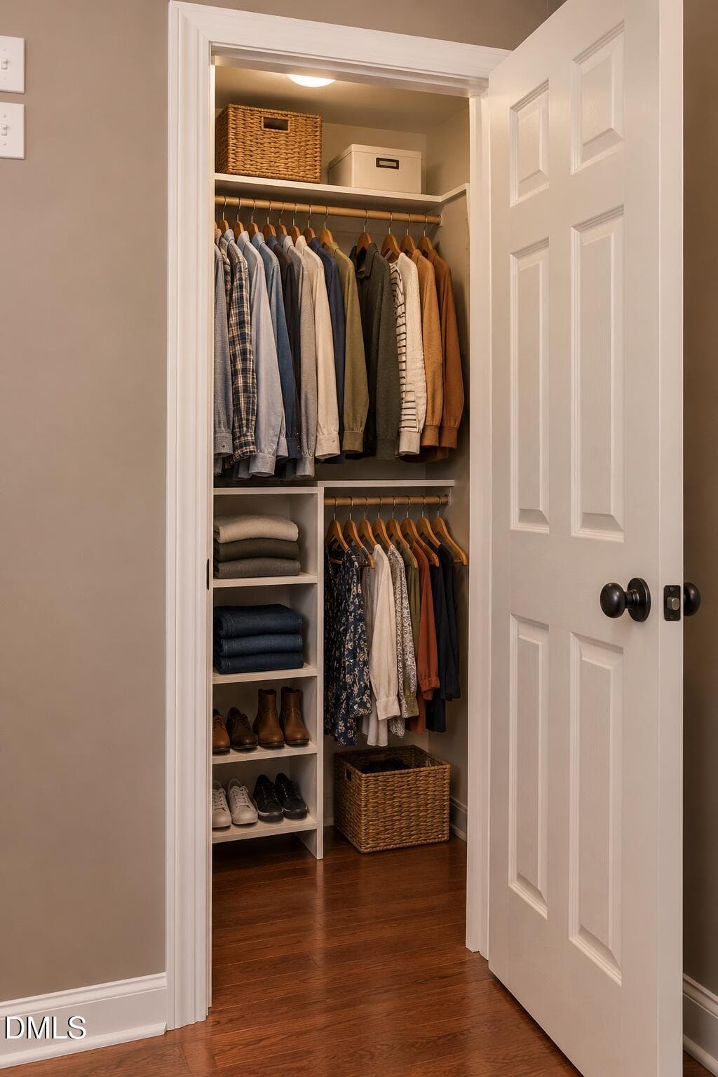 Organized Warm-Toned Walk-In Closet - 1691 Holly Grove Road, Benson, NC 27504