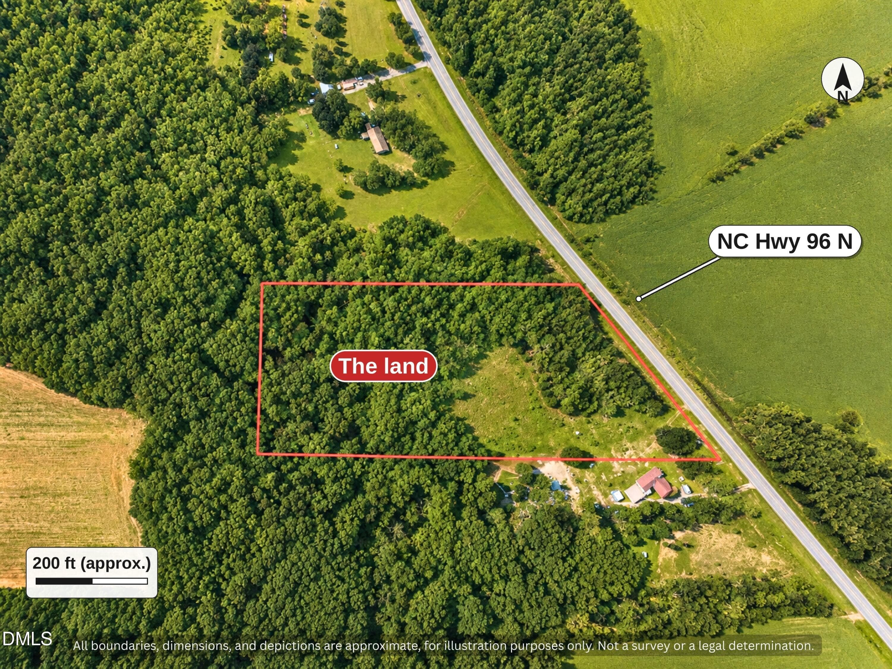 Top-Down Aerial with 200 ft Scale - 8619 Nc-96, Oxford, NC 27565