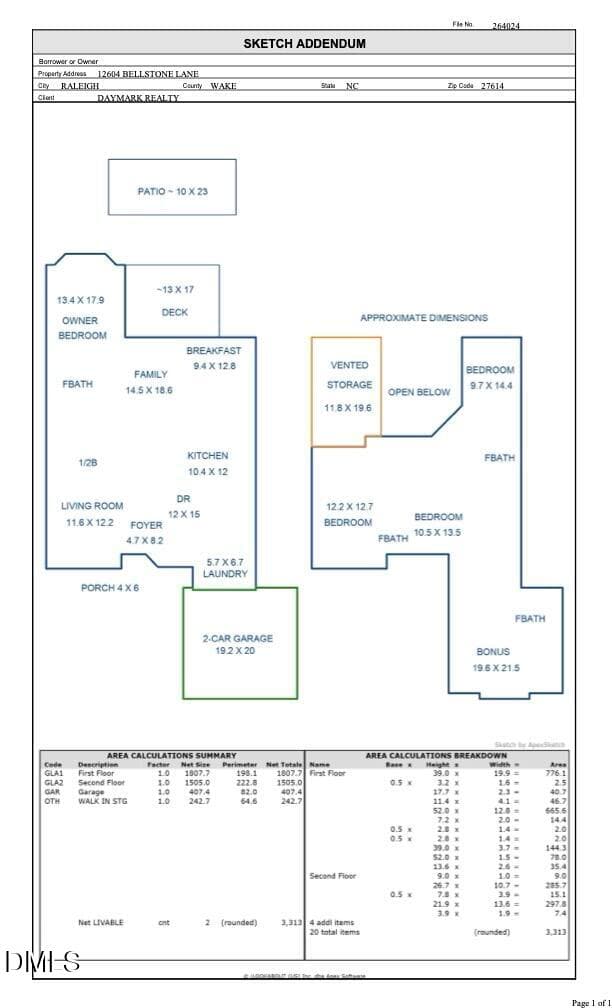 Floorplan - 12604 Bellstone Lane, Raleigh, NC 27614