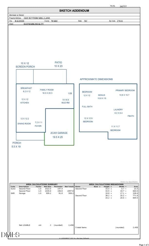 Measurements/ Floorplan - 3405 Sutters Mill Lane, Raleigh, NC 27616