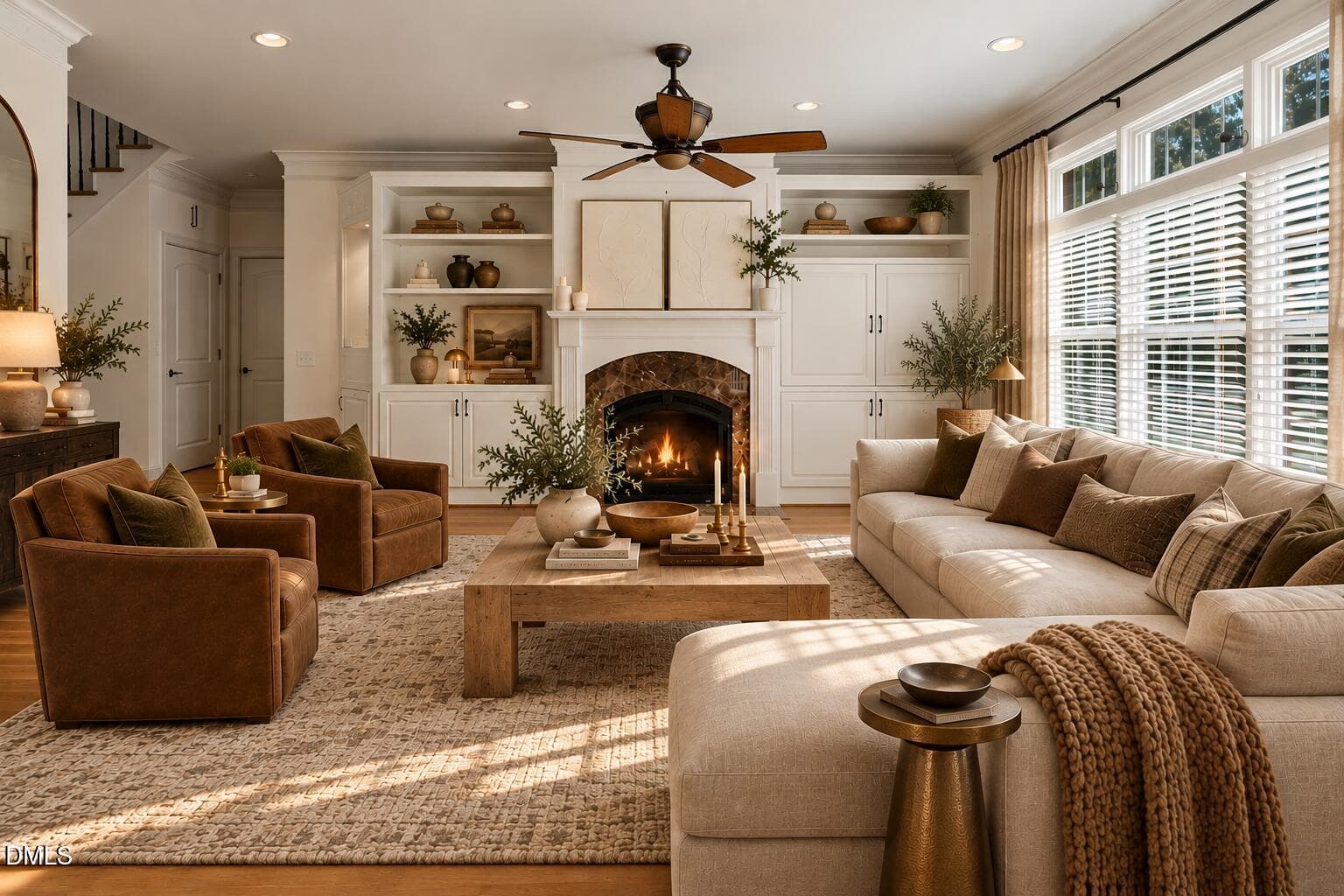 Warm Designer Living Room with Fireplace - 174 Carillon Drive, Pittsboro, NC 27312, Pittsboro