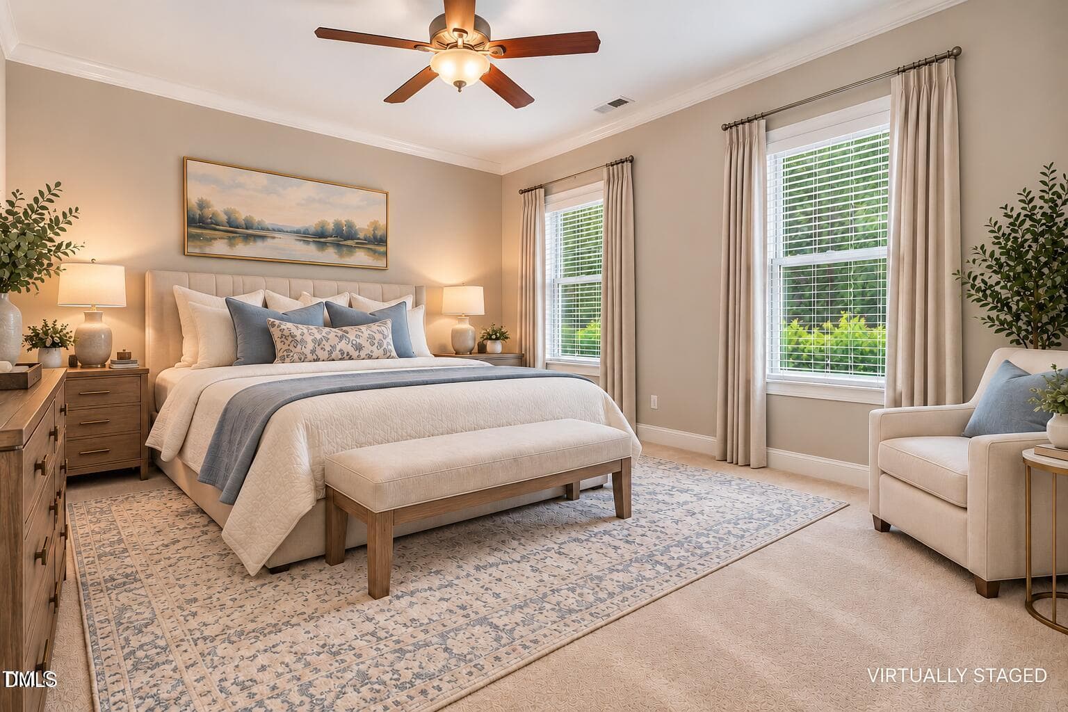 Virtually Staged Serene Master Bedroom - 340 Mariah Towns Way, Garner, NC 27529