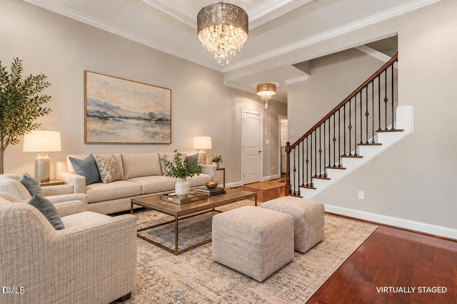 Virtually Staged Cozy Living Room (1) - 340 Mariah Towns Way, Garner, NC 27529