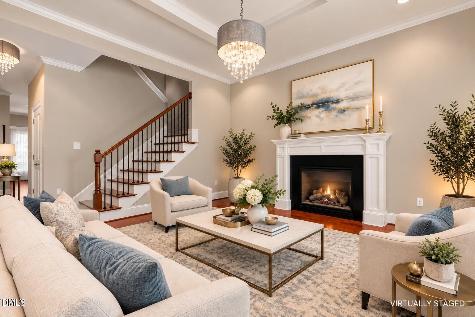 Virtually Staged Cozy Living Room - 340 Mariah Towns Way, Garner, NC 27529
