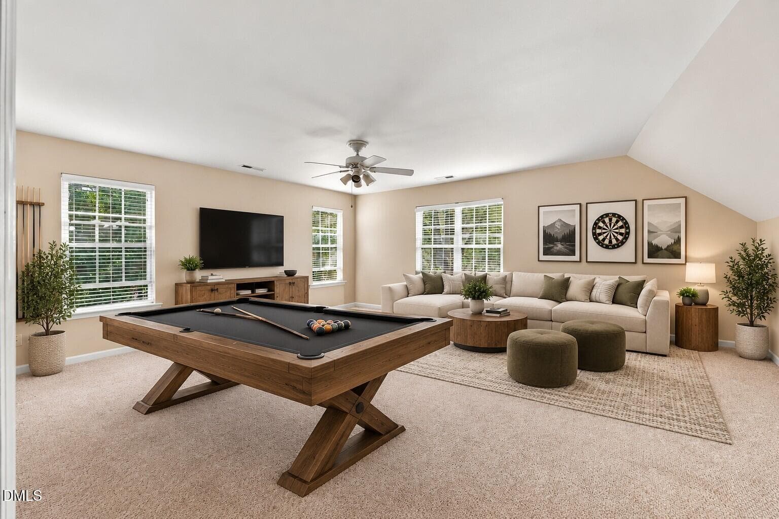 Modern Rustic Game Room with Pool Table - 2408 Gerber Court, Raleigh, NC 27614, Raleigh