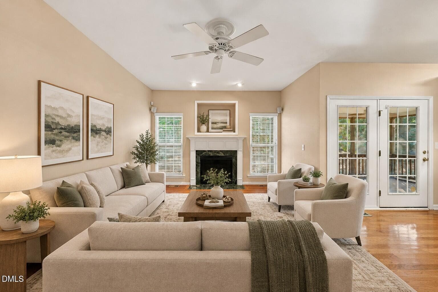 Warm Neutral Living Room with Fireplace - 2408 Gerber Court, Raleigh, NC 27614, Raleigh