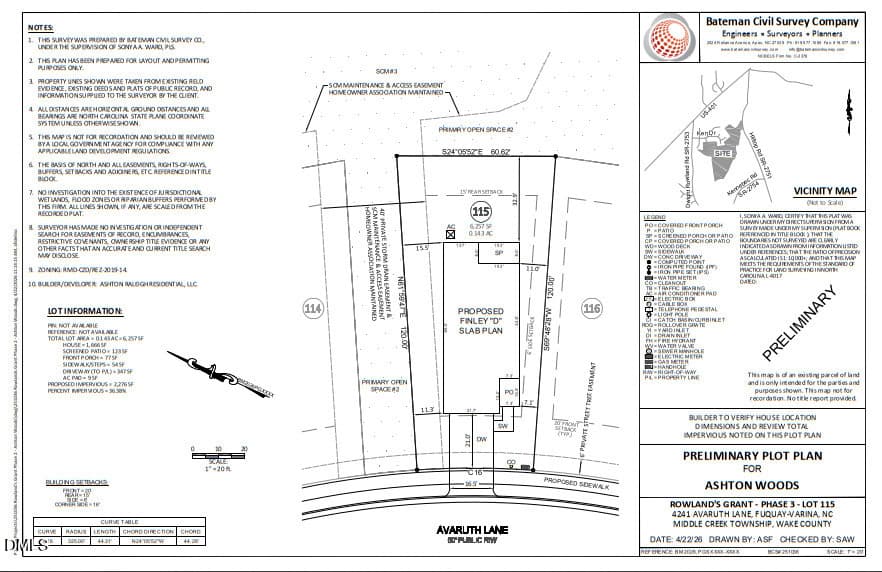 Plot Plan - 4241 Avaruth Lane 115, Fuquay Varina, NC 27526