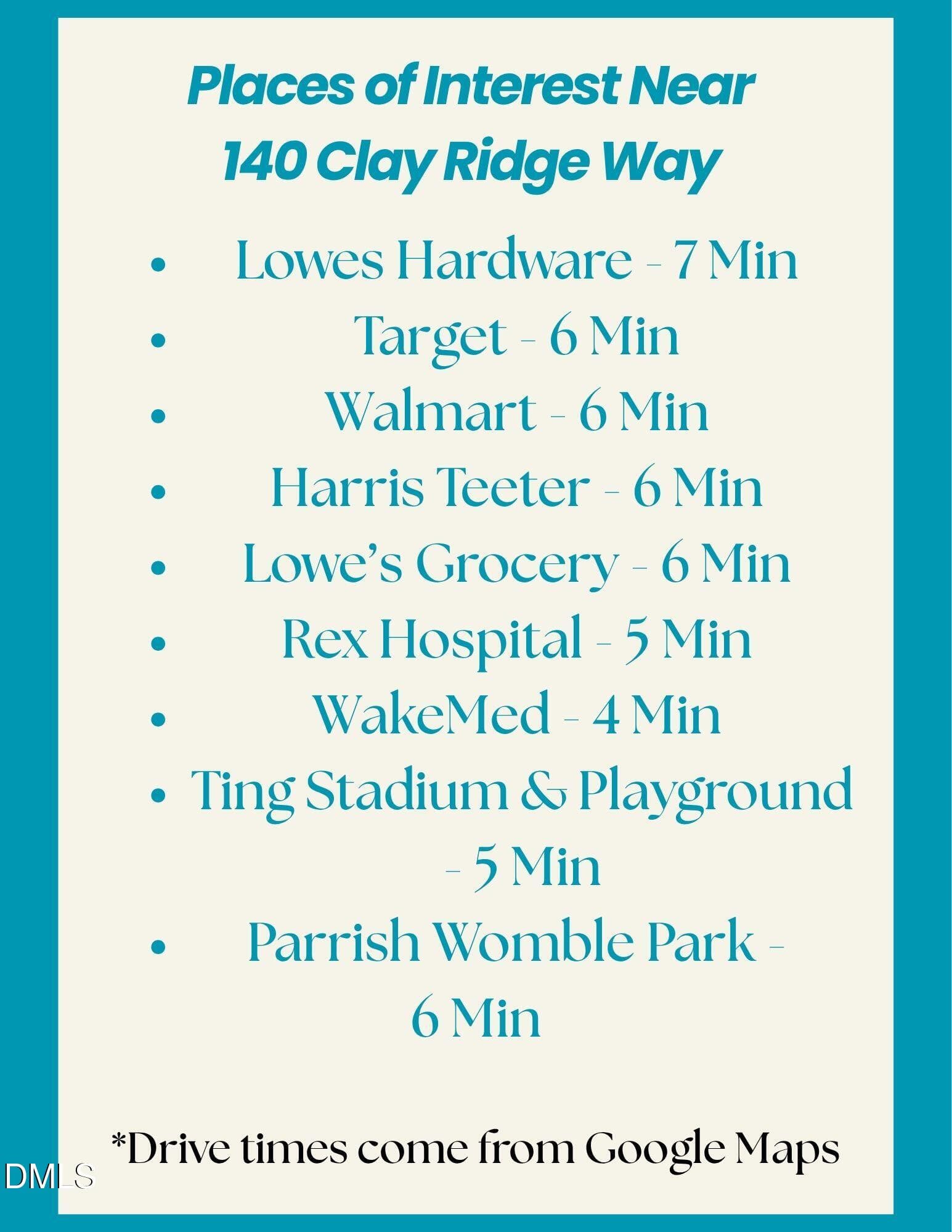 Places of Interest near home - 140 Clay Ridge Way, Holly Springs, NC 27540, Holly Springs