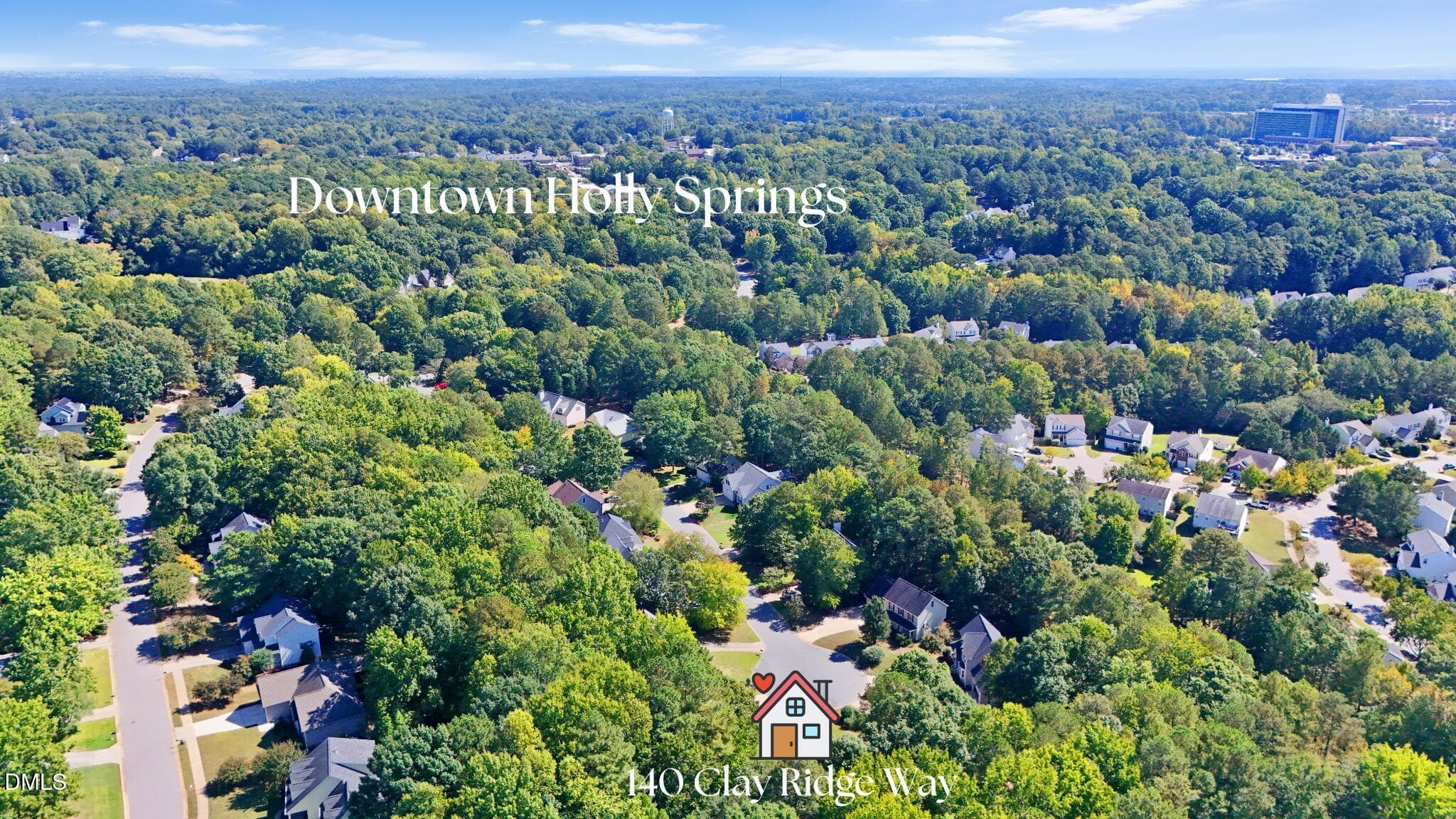 Aerial Showing Downtown - 140 Clay Ridge Way, Holly Springs, NC 27540, Holly Springs