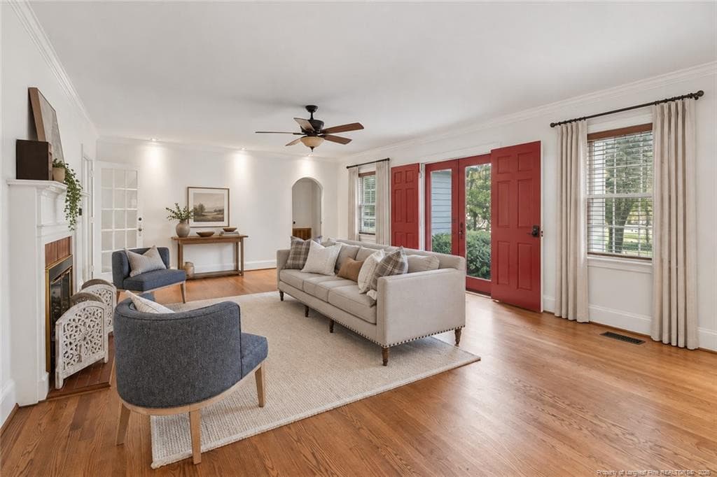 Living room with custom French doorway - 300 Pinecrest Drive, Fayetteville, NC 28305, Fayetteville