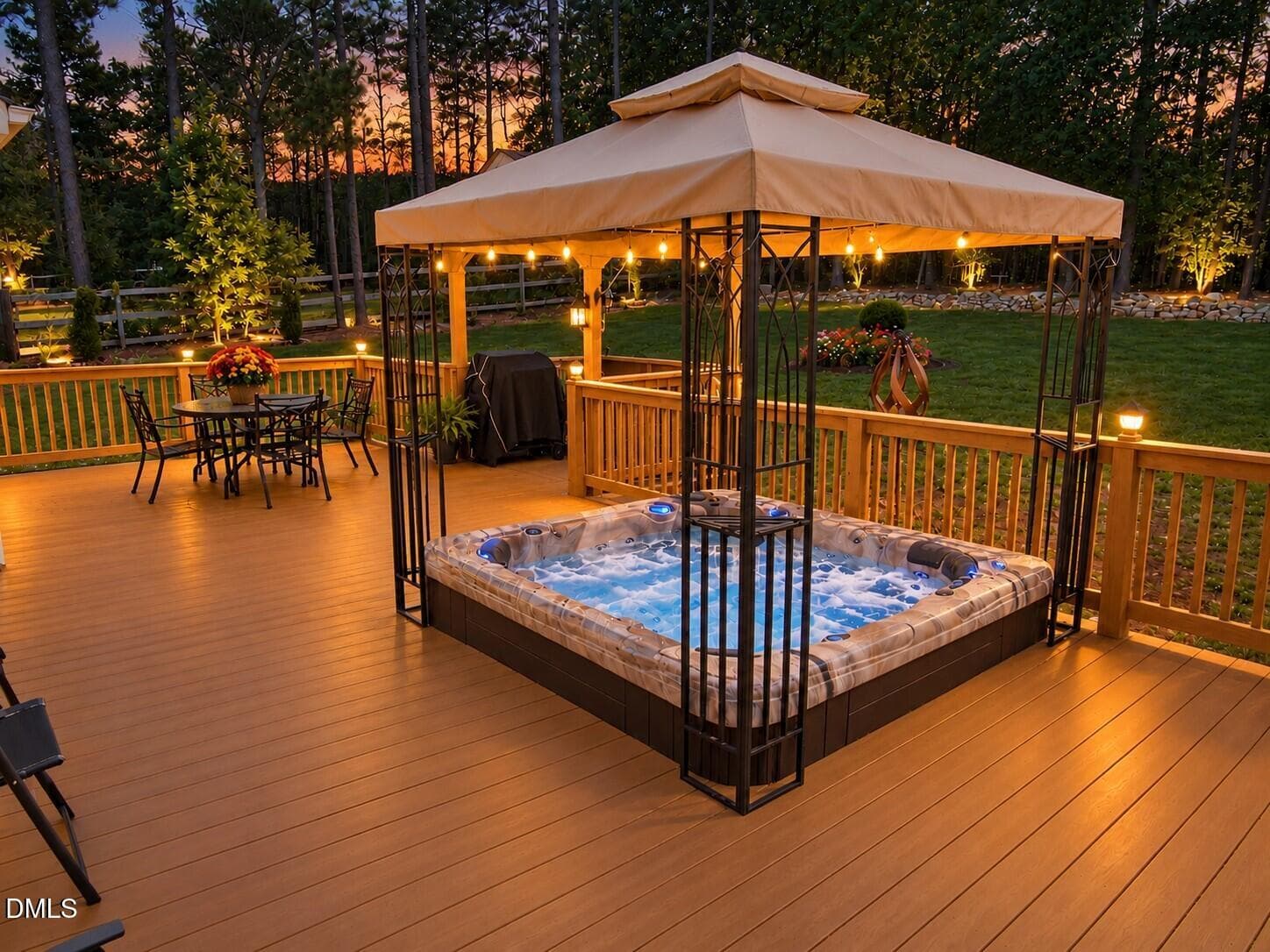 Dusk lighting hot tub & deck - 3824 Watermark Drive, Franklinton, NC 27525, Franklinton