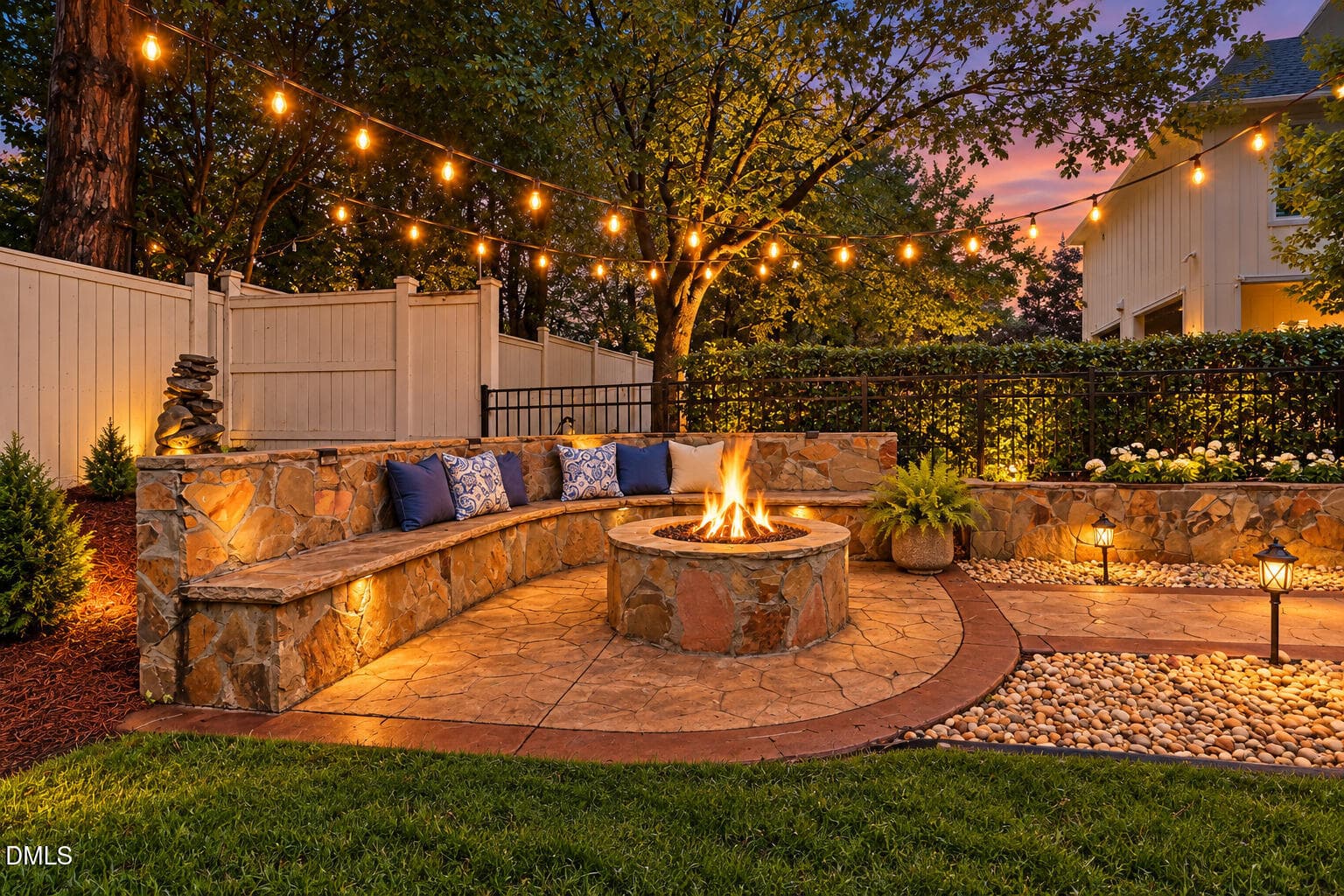 Twilight Patio with Fire Pit and Lights - 3709 Rolston Drive, Raleigh, NC 27609
