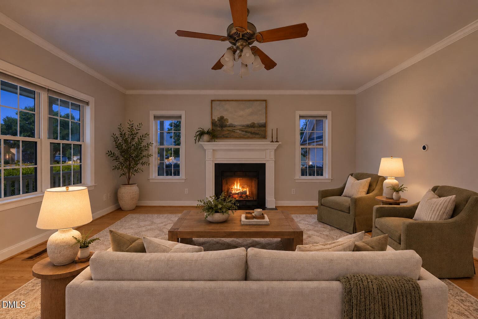 08 - Living Room Fireside Evening - 1645 Struble Circle, Willow Springs, NC 27592