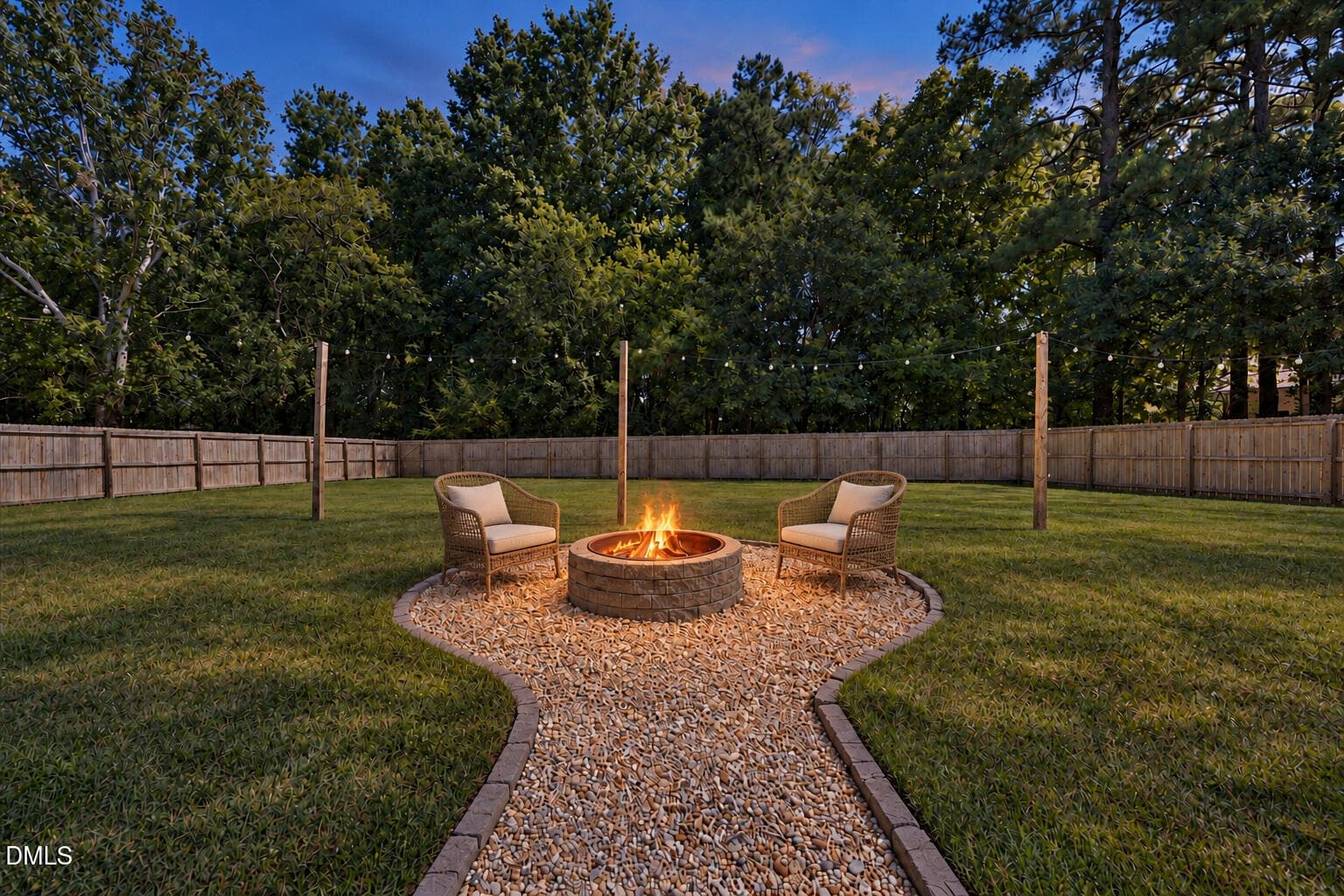 37 - Fire Pit at Dusk - 1645 Struble Circle, Willow Springs, NC 27592