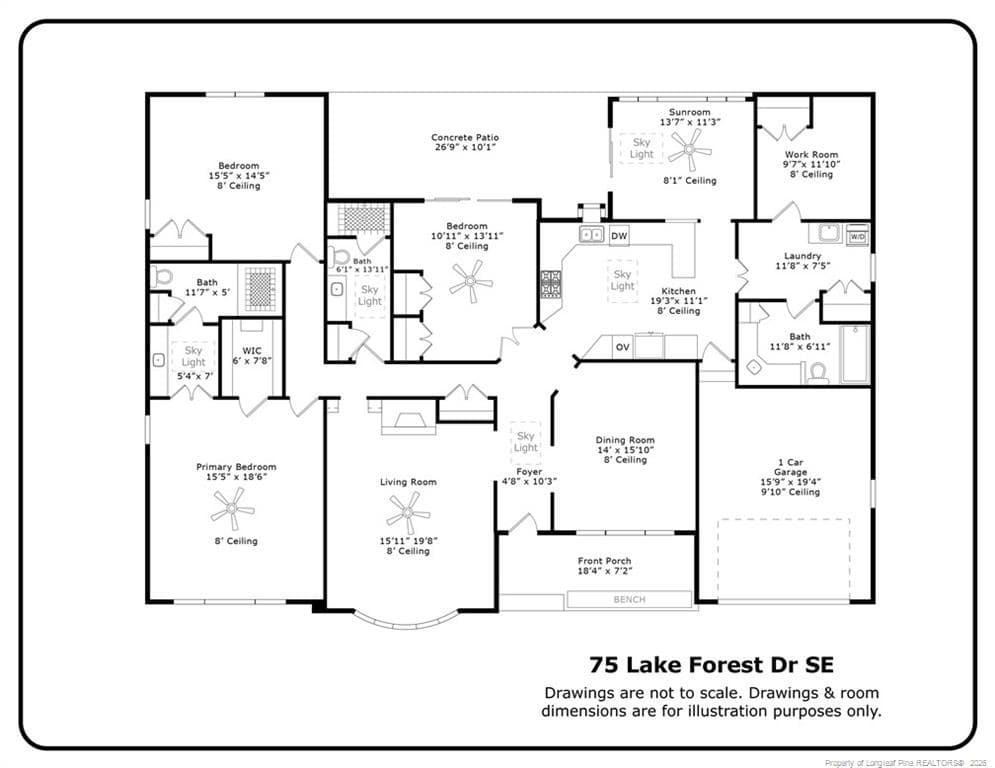 Single Level Layout - Floor Plan - 715 Lake Forest Drive SE, Pinehurst, NC 28374