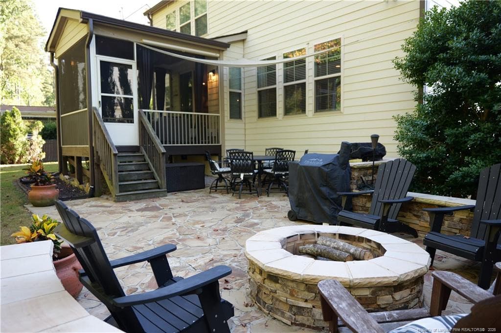 Flagstone Patio with Built in Firepit - 1935 Mostyn Ln Lane, Apex, NC 27502, Apex
