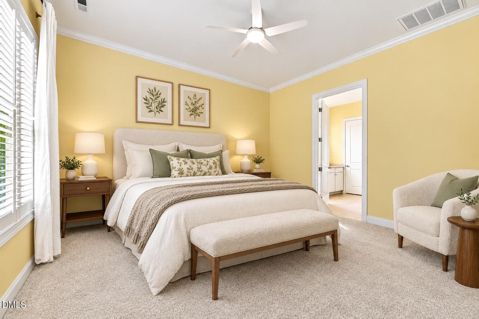 Elegant Bedroom Staged in Warm Neutrals - 312 Middleton Place, Chapel Hill, NC 27516, Chapel Hill