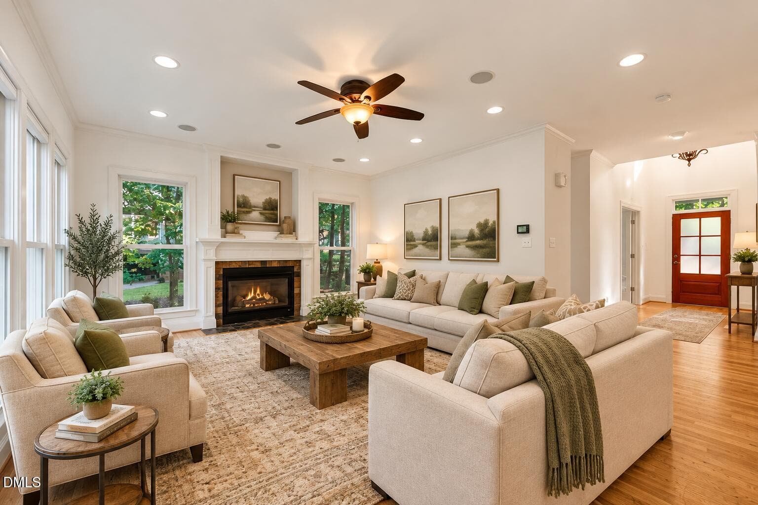 Warm Farmhouse Living Room with Fireplac - 8505 Windsong Valley Drive, Wake Forest, NC 27587