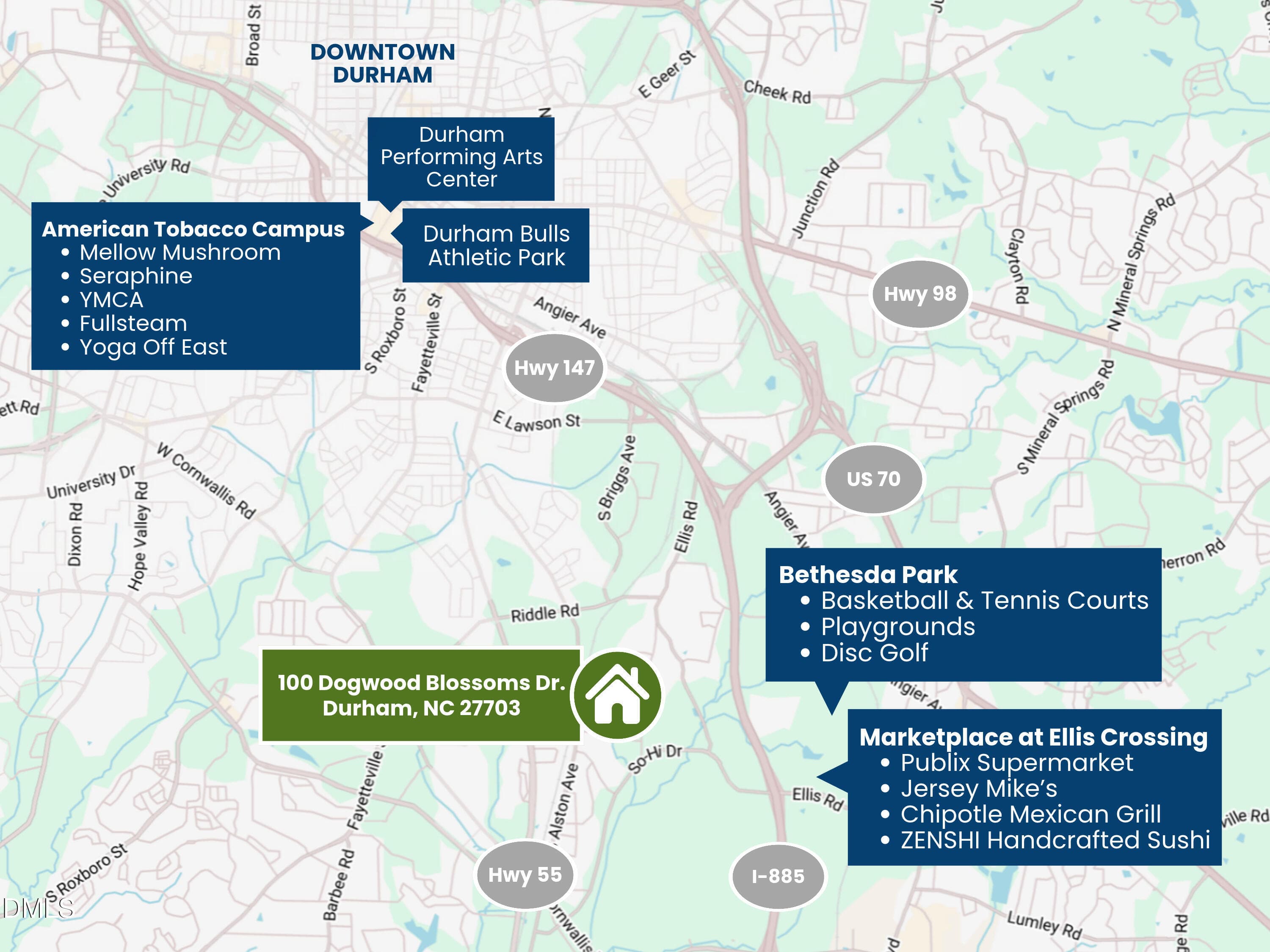 Area Map - 100 Dogwood Blossoms Dr, Durh - 100 Dogwood Blossoms Drive, Durham, NC 27703