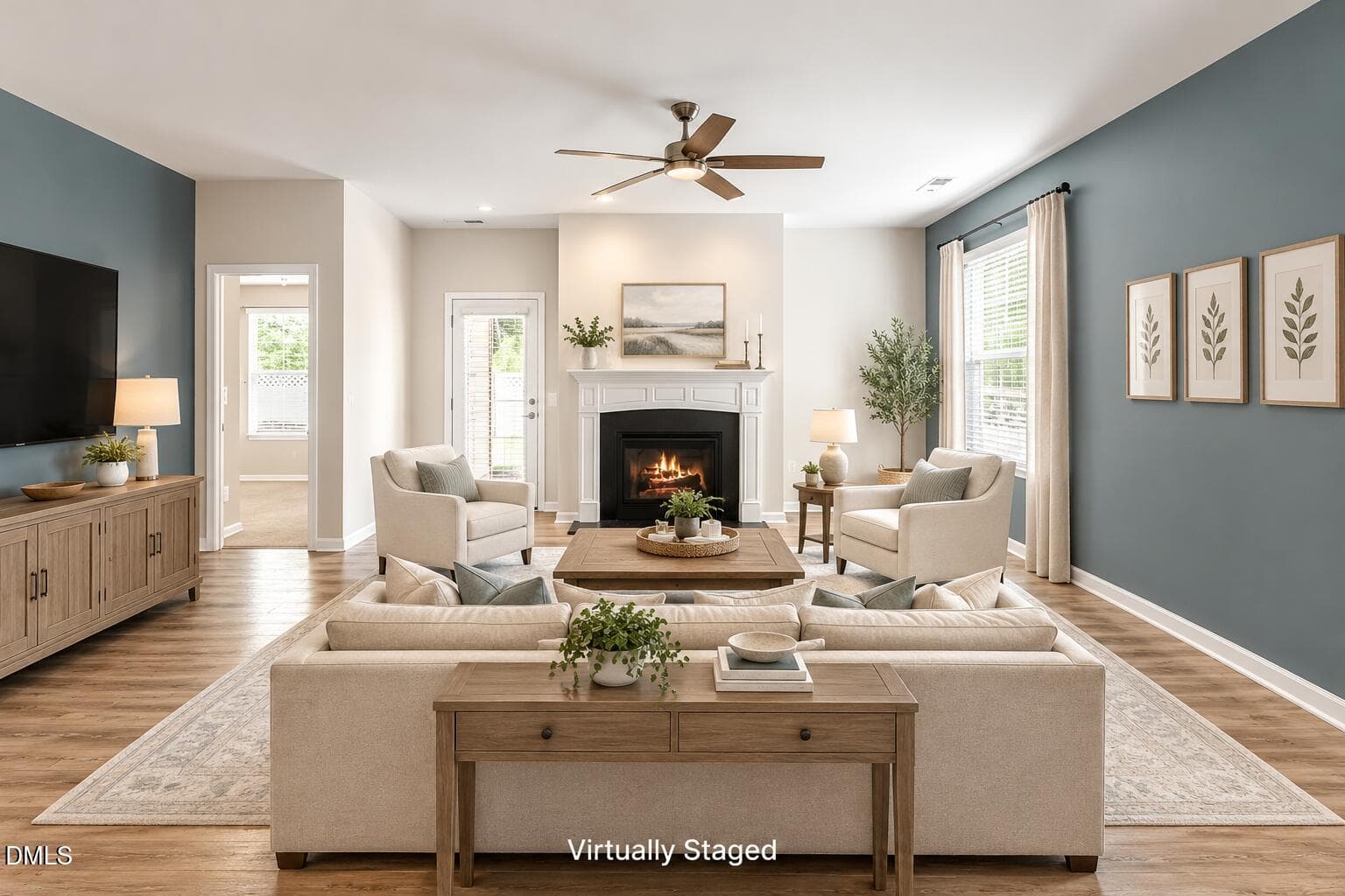 living room staged - 131 Kinnakeet Drive, Durham, NC 27704