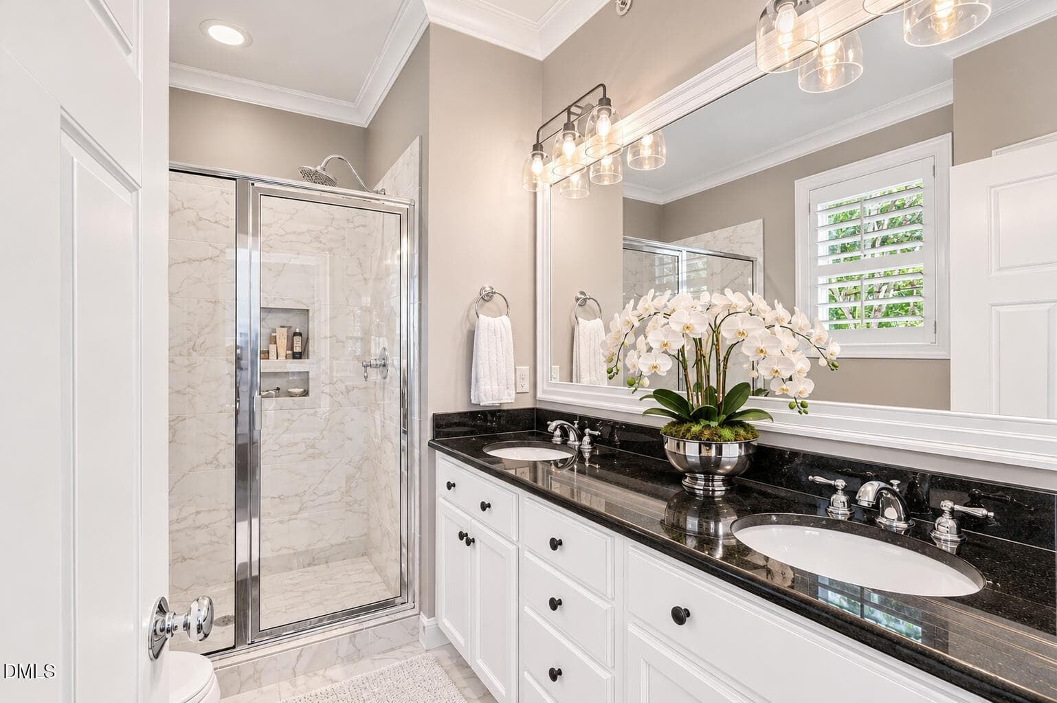Elegant Orchid-Filled Modern Bathroom - 2741 Oberlin Road 101, Raleigh, NC 27608