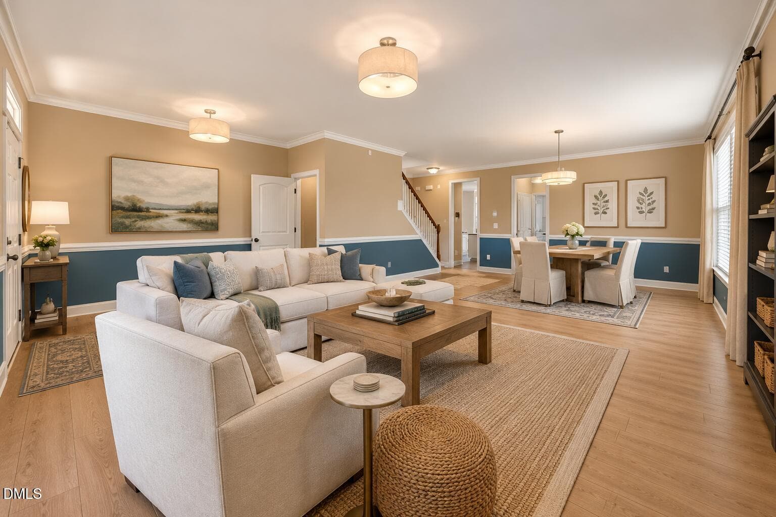 Warm Blue-Trimmed Open Living Space - 1013 Palace Garden Way, Raleigh, NC 27603